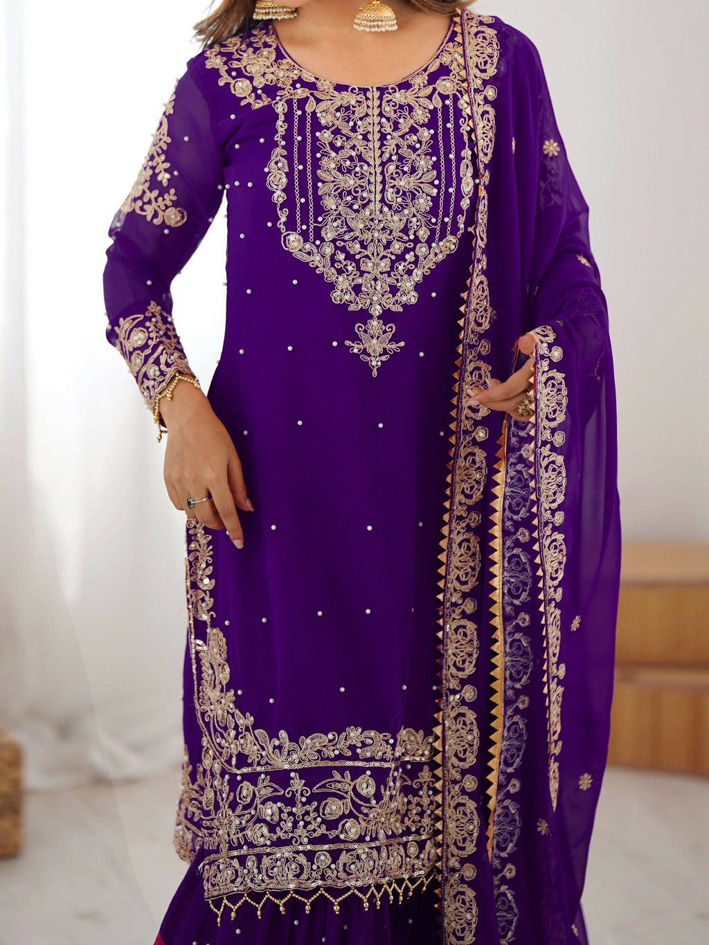 Lehenga Mart Designer Sharara Suit With Kurta, Sharara, Dupatta For Women-Purple