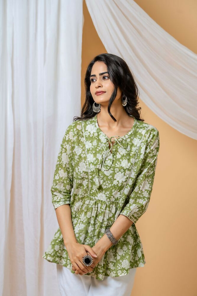 Joban Fashion Green Floral Hand Block Printed Cotton Co-Ord Set