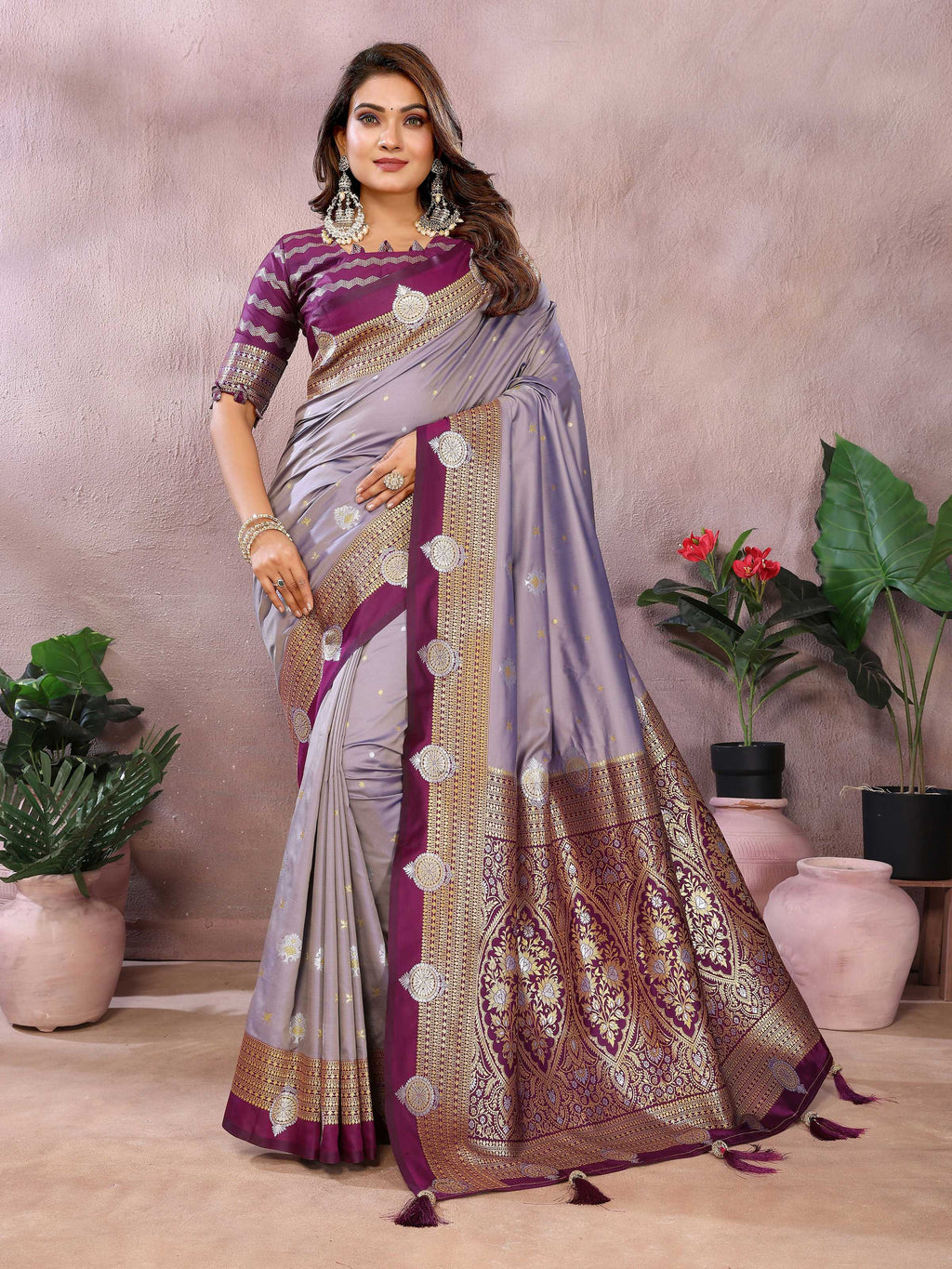 Aastha Fashion Lavender Silk Sarees Weaving Saree