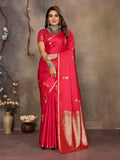 Joban Fashion  Brick Red Floral & Botanical Motifs Satin Silk Banarasi Silk Saree