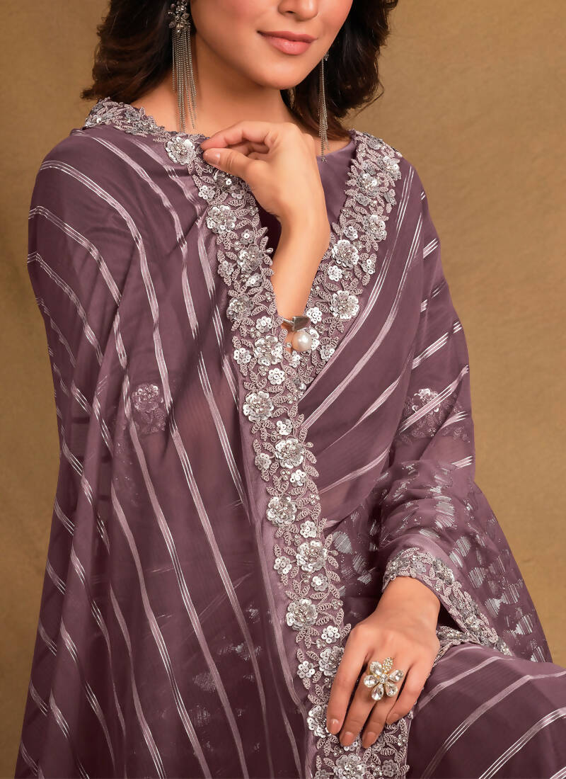 Lavender Georgette Kasab Designer Saree with Unstitched Blouse - Norita Mahitha
