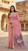 Vastranavya Pink Muga Cotton Meenakari & Azarakh Pallu Saree with Contrast Blouse