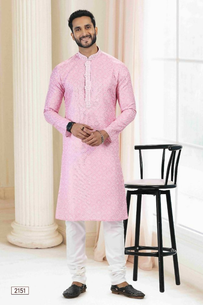 Raivat Ethnic Cotton Thread Work Kurta Pajama In Baby Pink Colour