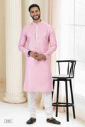 Raivat Ethnic Cotton Thread Work Kurta Pajama In Baby Pink Colour