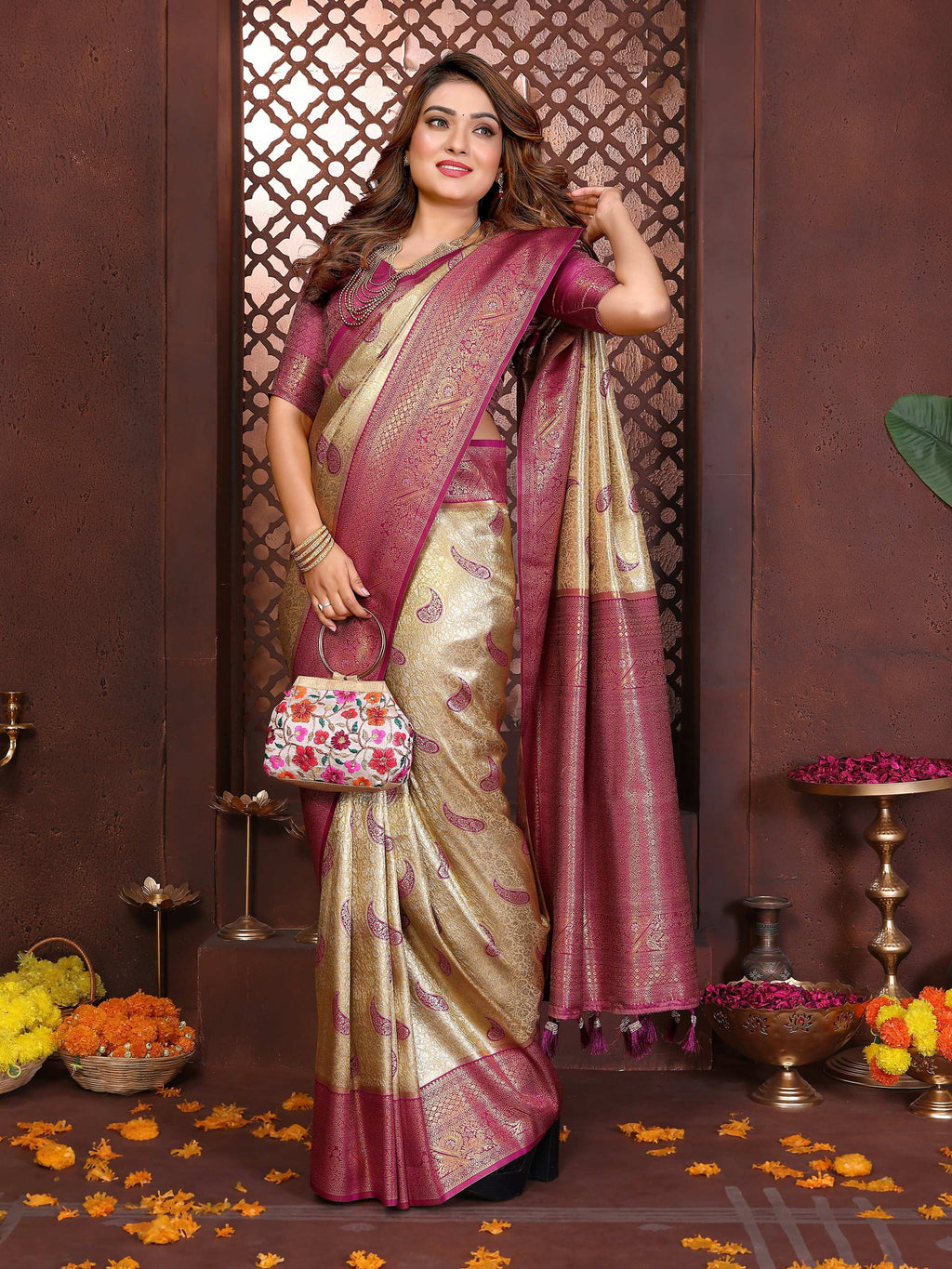 Aastha Fashion Mustard Tissue Silk Weaving Saree