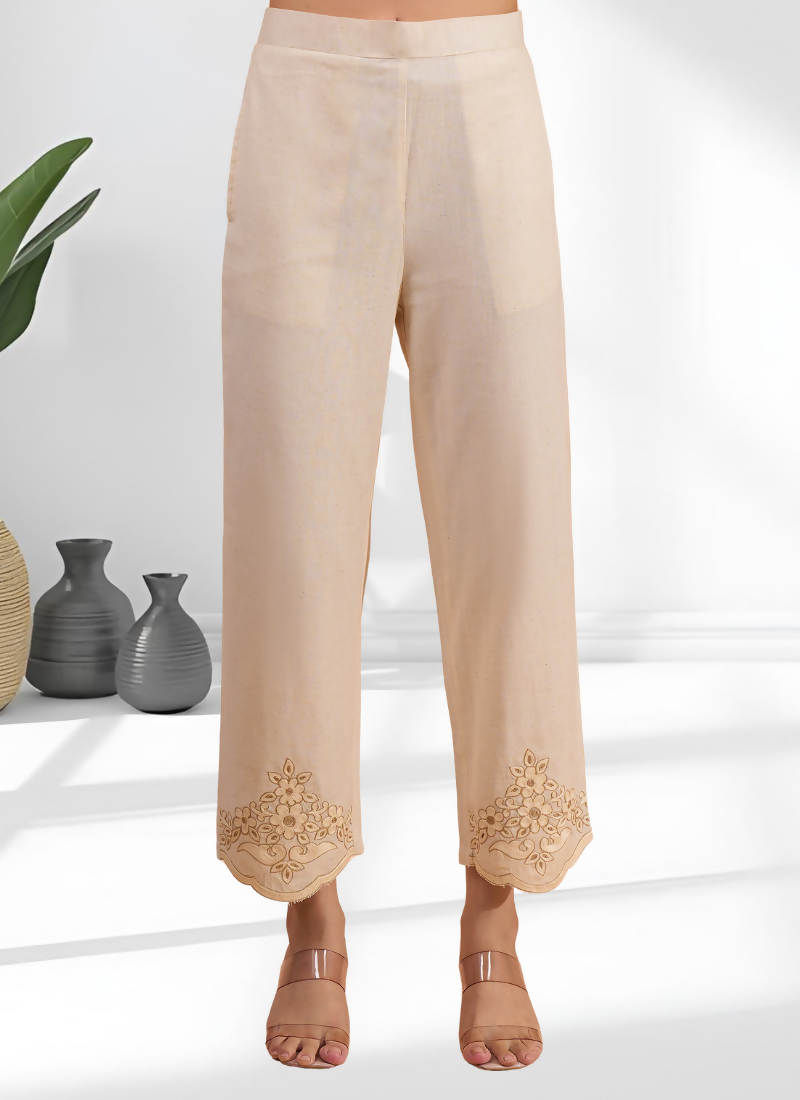 Joban Fashion Beige Linen Embroidered Readymade Cord Set