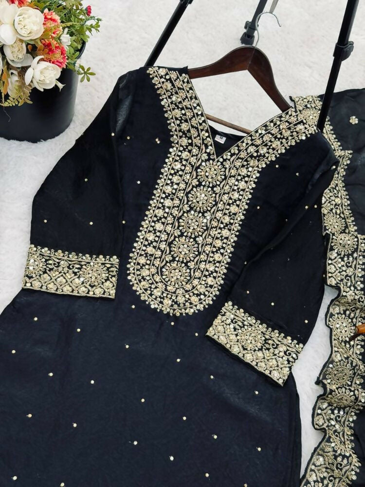 Teeya Creation Black Color Fendy Silk Embroidery Work Wedding Wear Salwar Suit