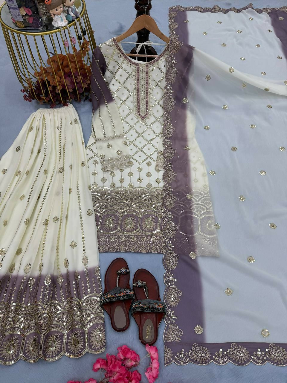 Teeya Creation Multi Color Star Georgette Heavy Embroidery Work Functional Wear Salwar Suit