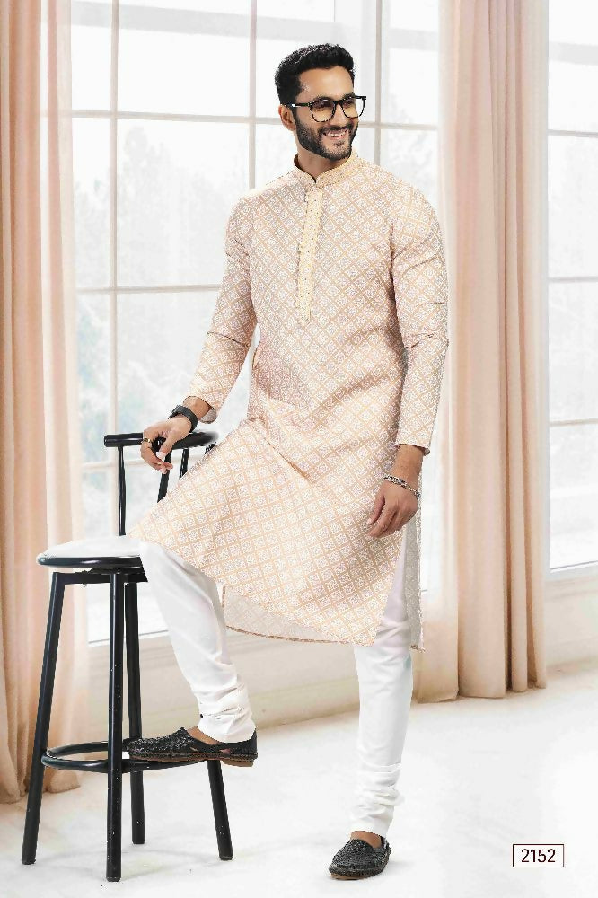Raivat Ethnic Cotton Thread Work Kurta Pajama In Yellow Colour
