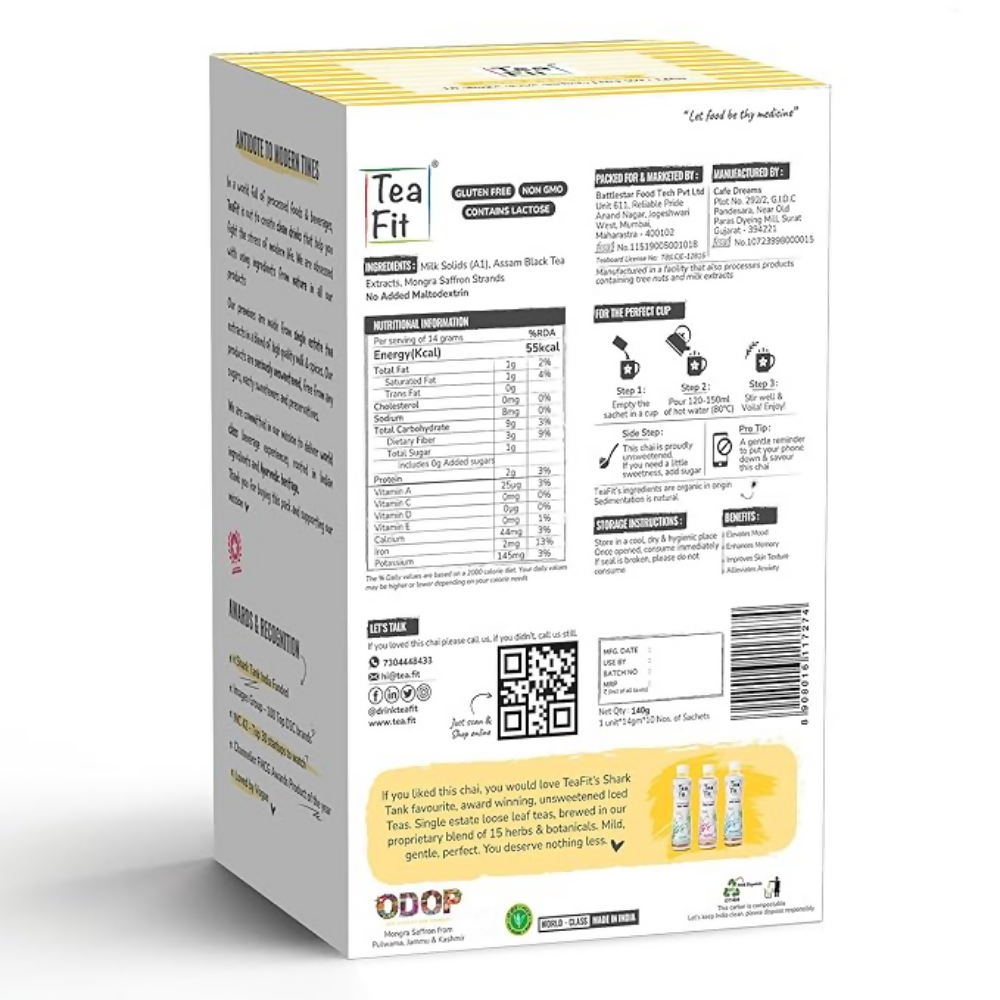 TeaFit Premium NO SUGAR Instant Saffron Tea Premix