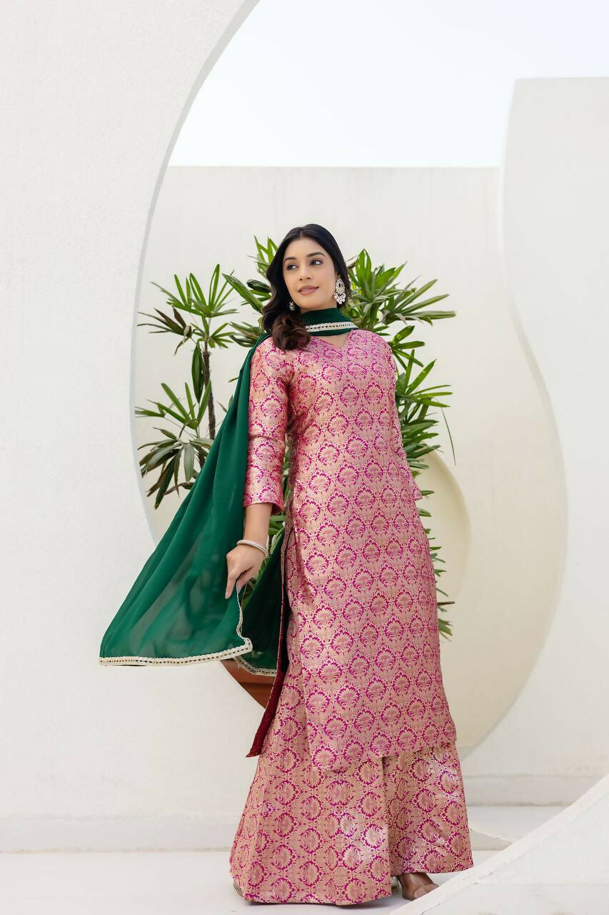 Joban Fashion Pink Jacquard Embroidered Sharara Set