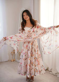 Teeya Creation Cream Faux Georgette Digital Print Party Wear Long Gown