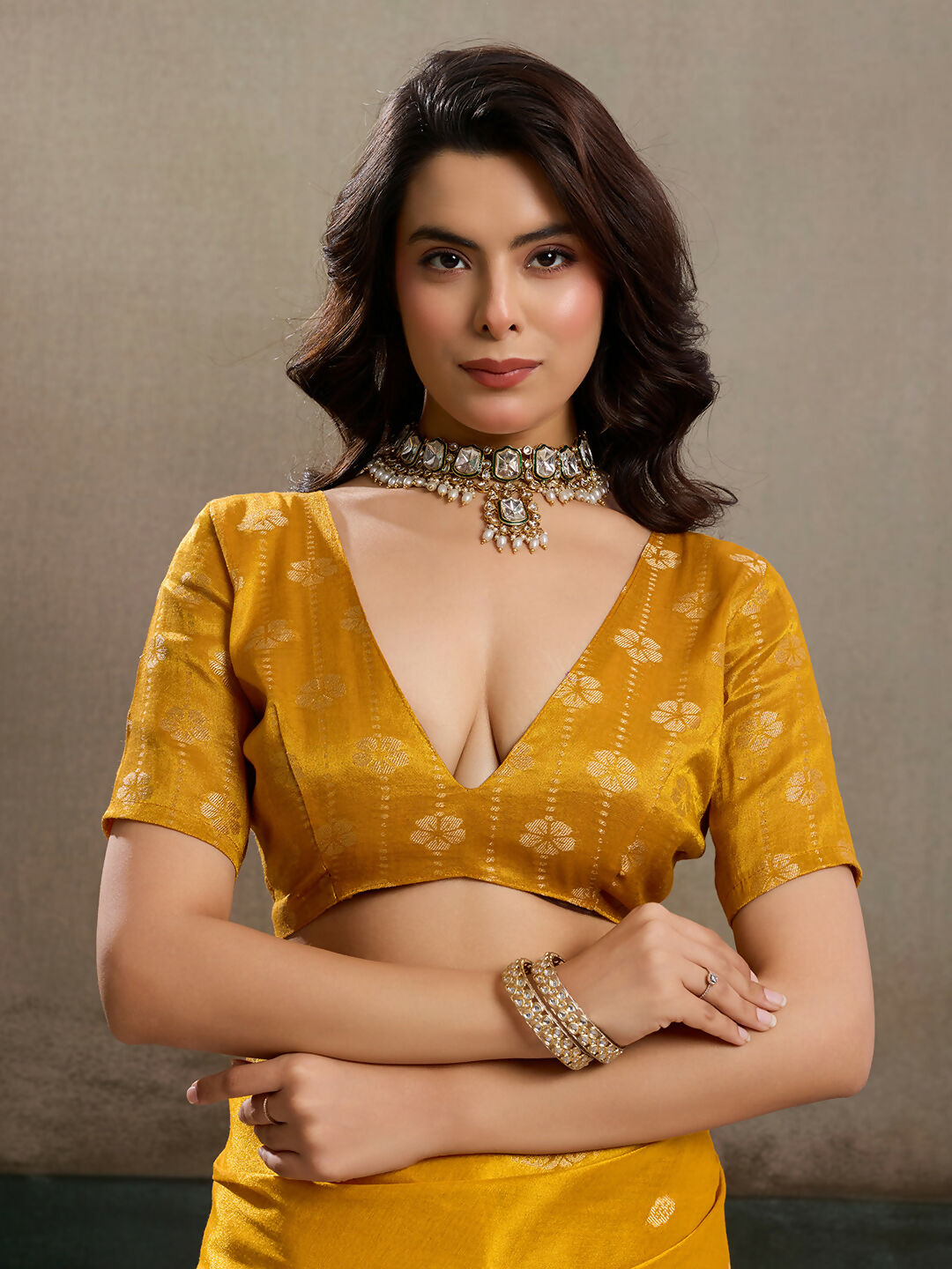 Shree Shyam Fashion Mustard Yellow Tissue Silk Saree