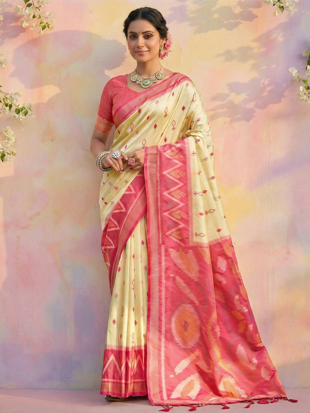 Shree Shyam Fashion Cream Soft Silk Saree