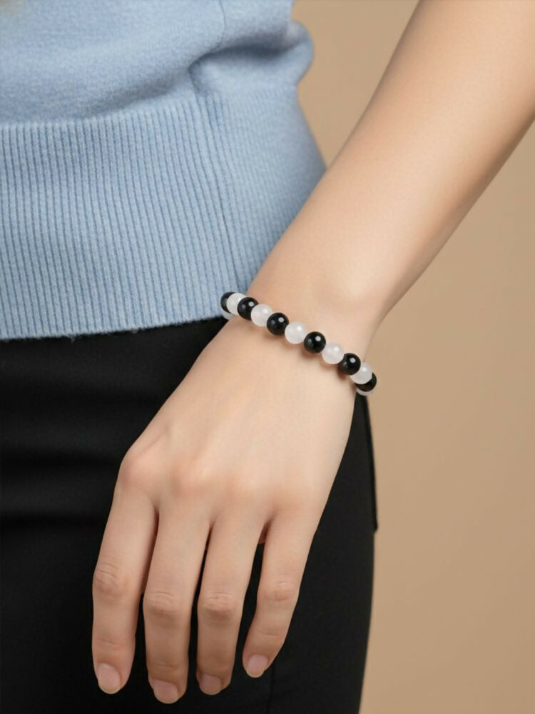 NVR Black & White Beaded Bracelet for Men & Women