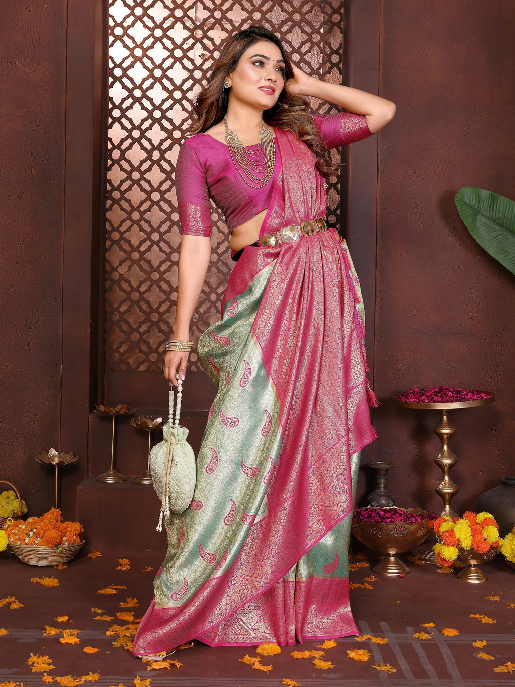 Aastha Fashion Sea Green Tissue Silk Weaving Saree
