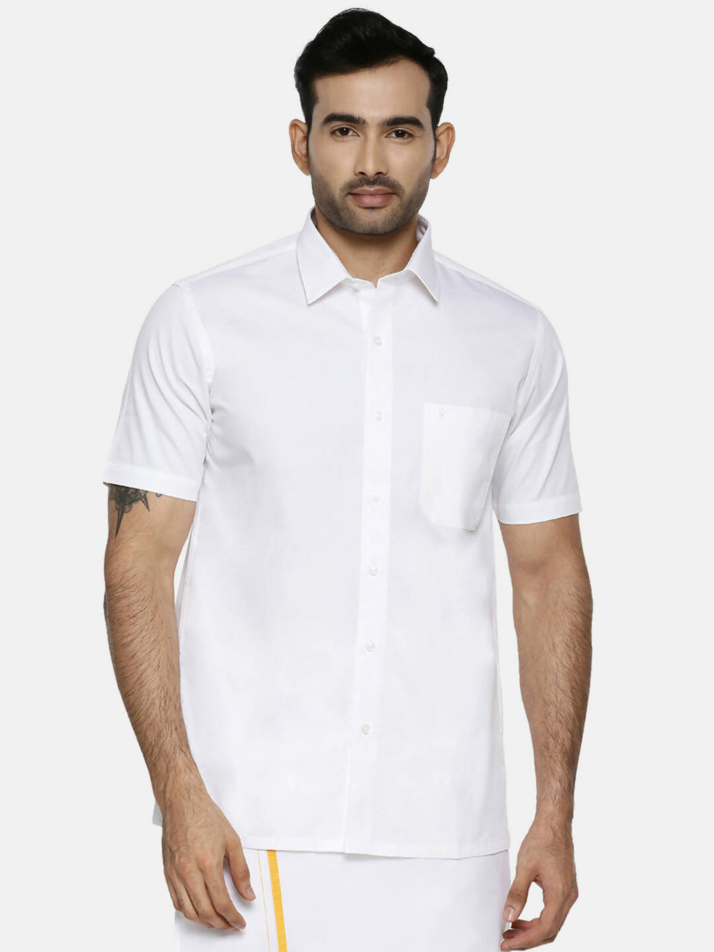 Ramraj Cotton Mens Half Sleeve Formal 100 % Cotton White Shirt