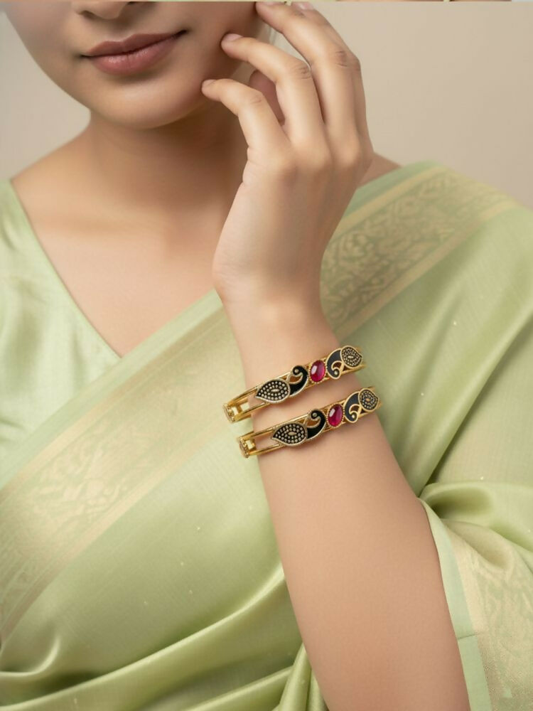 NVR Women Set of 2 Gold Plated Handcrafted Kada Bangle