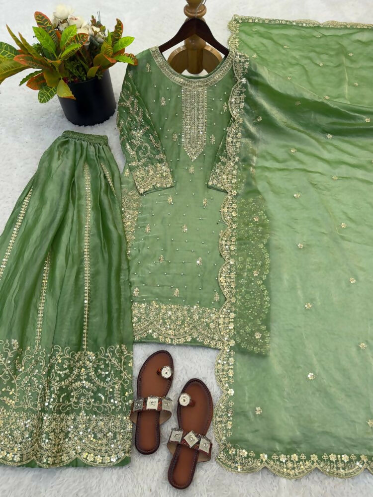 Teeya Creation Parrot Green Color Fendy Silk Embroidery Work Wedding Wear Salwar Suit