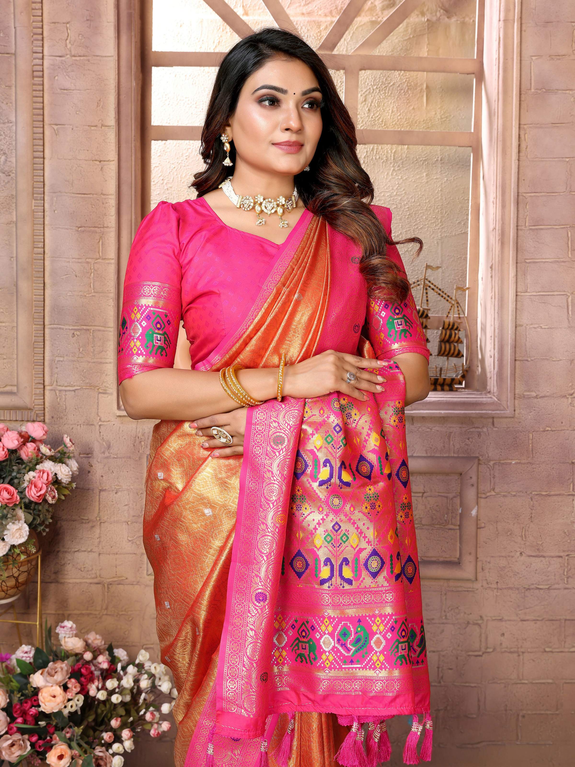 Aastha Fashion Gold Banarasi Tissue Silk Weaving Saree