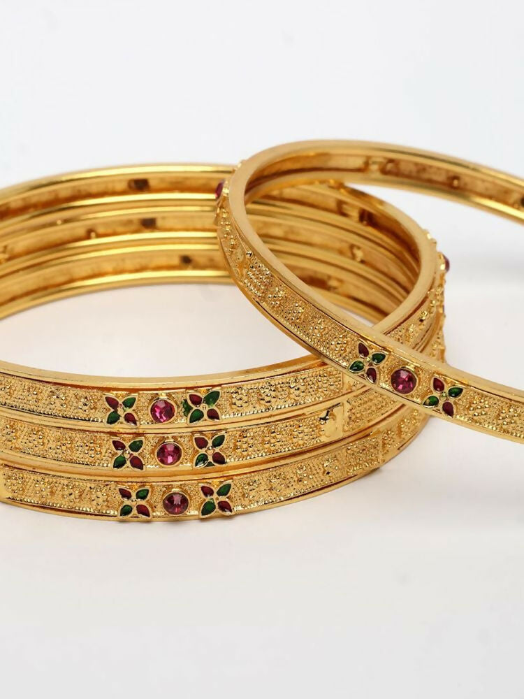 NVR Women Set of 4 Gold Plated Artificial Stone Bangle