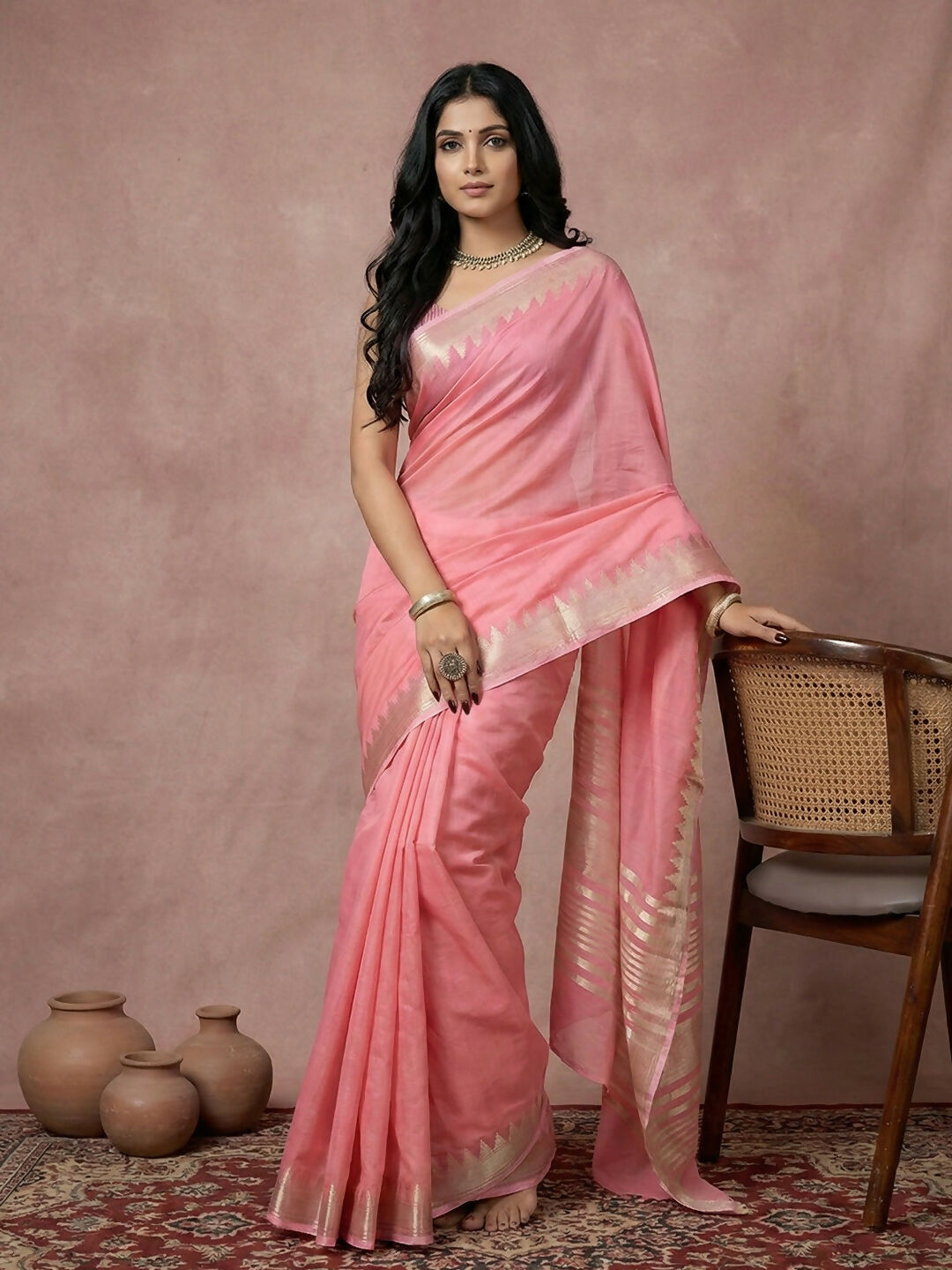 Shree Shyam Fashion Coral Pink Cotton Saree