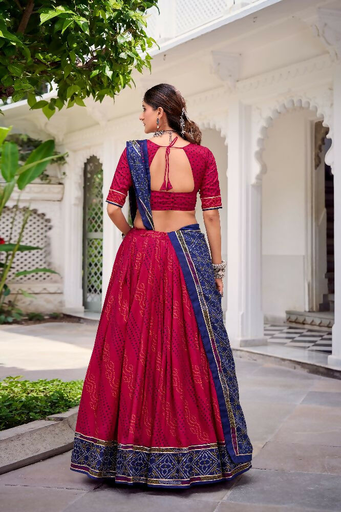 Evanik Pink Tassa Silk With Bandhej Print Lehenga Choli