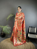Joban Fashion Pink Floral & Potentially Peacock Soft Silk Paithani Saree
