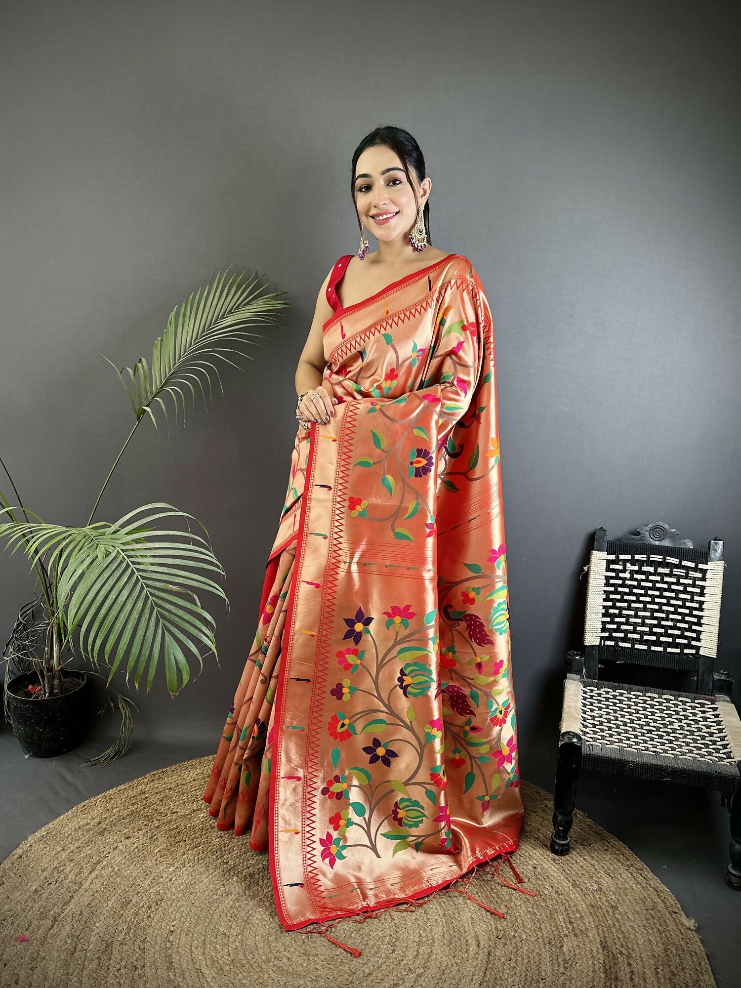 Joban Fashion Pink Floral & Potentially Peacock Soft Silk Paithani Saree