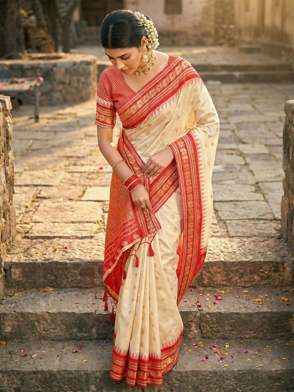 Shree Shyam Fashion Cream Soft Silk Saree