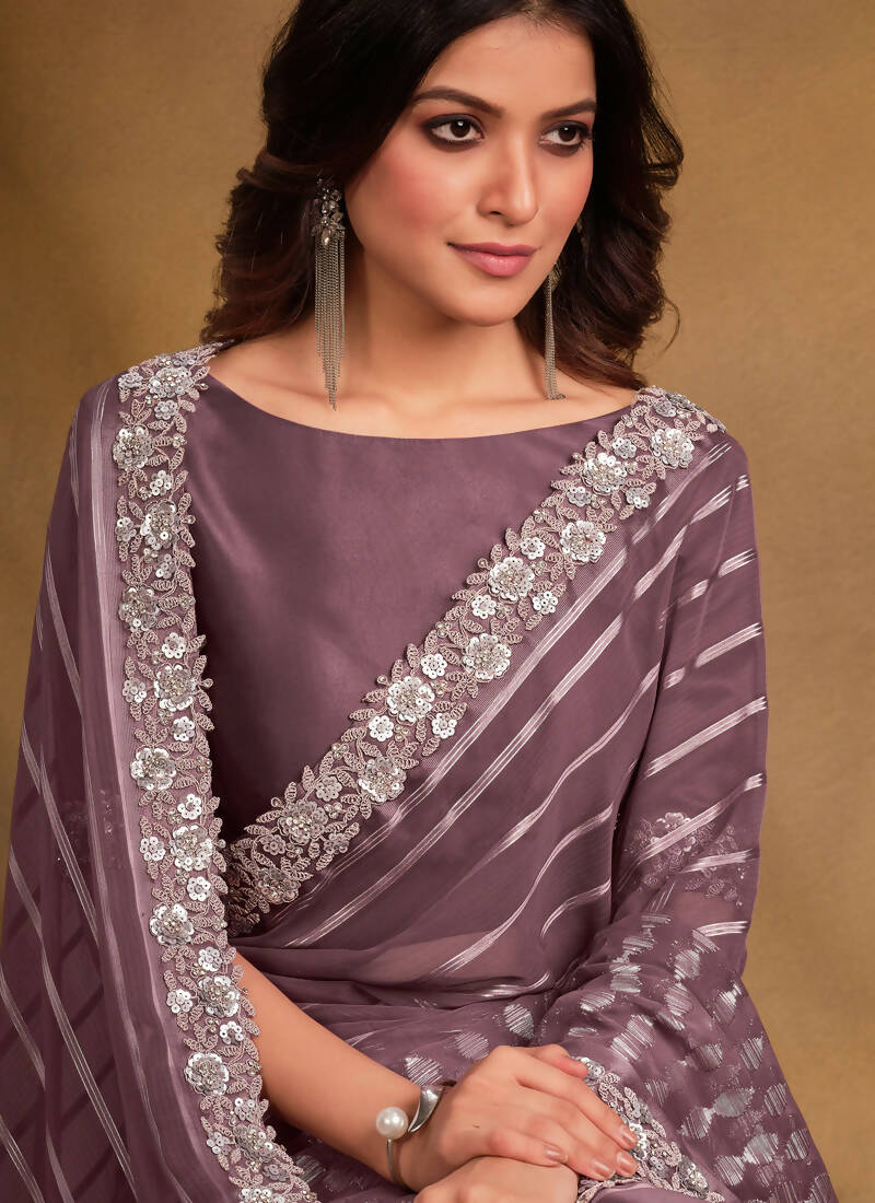 Lavender Georgette Kasab Designer Saree with Unstitched Blouse - Norita Mahitha
