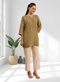 Joban Fashion Light Brown Linen Embroidered Readymade Tunic