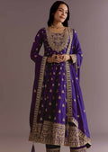 Teeya Creation Purple Color Chinnon Silk Embroidery Work Gown
