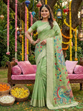 Shree Shyam Fashion Light Green Linen Cotton Saree