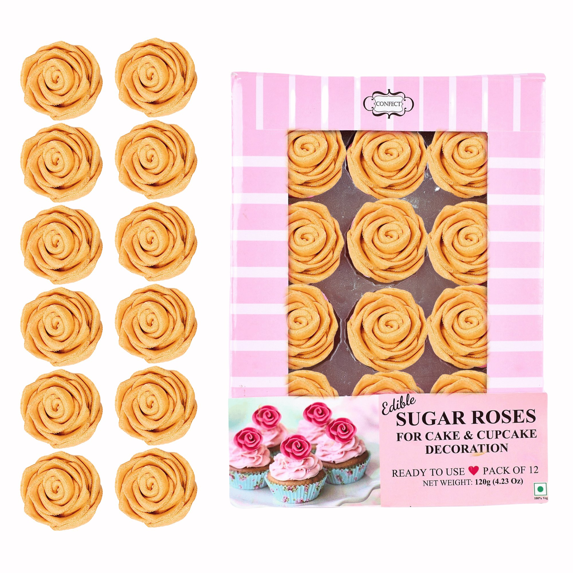 Confect Gold | Edible Metallic Sugar Roses Topper