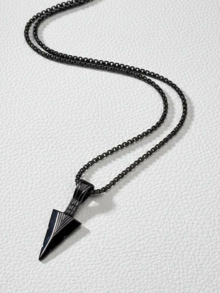 NVR Men's Black Arrow Shaped Rhodium Plated Pendant with Chain