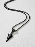 NVR Men's Black Arrow Shaped Rhodium Plated Pendant with Chain