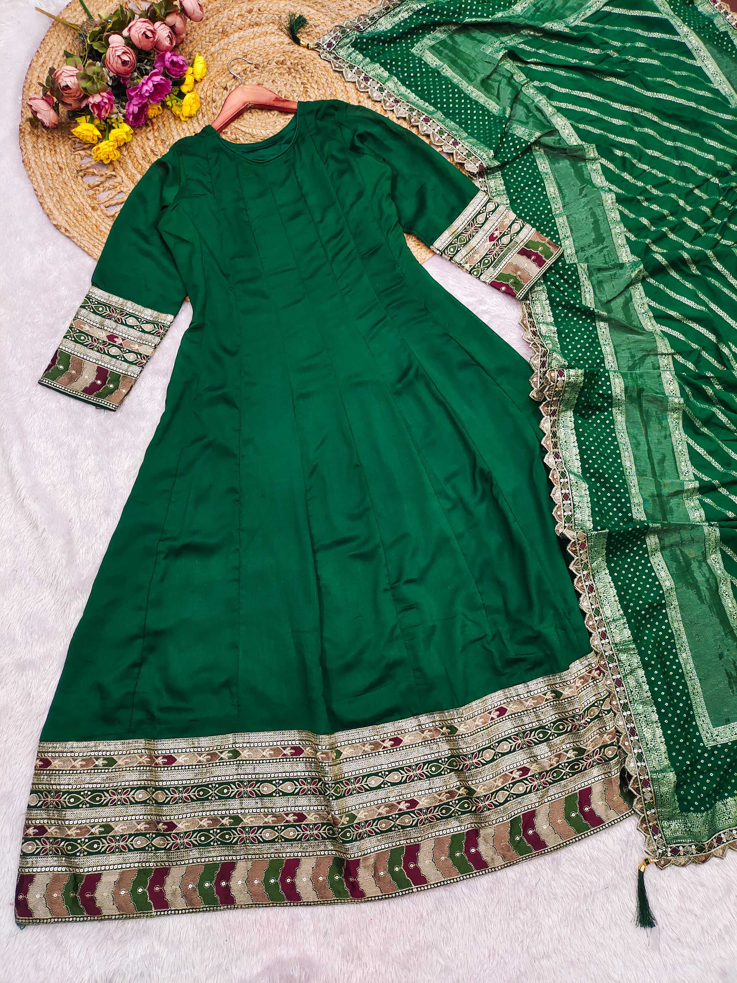 Evanik Women Green Embroidered Design Wedding Gown with Dupatta