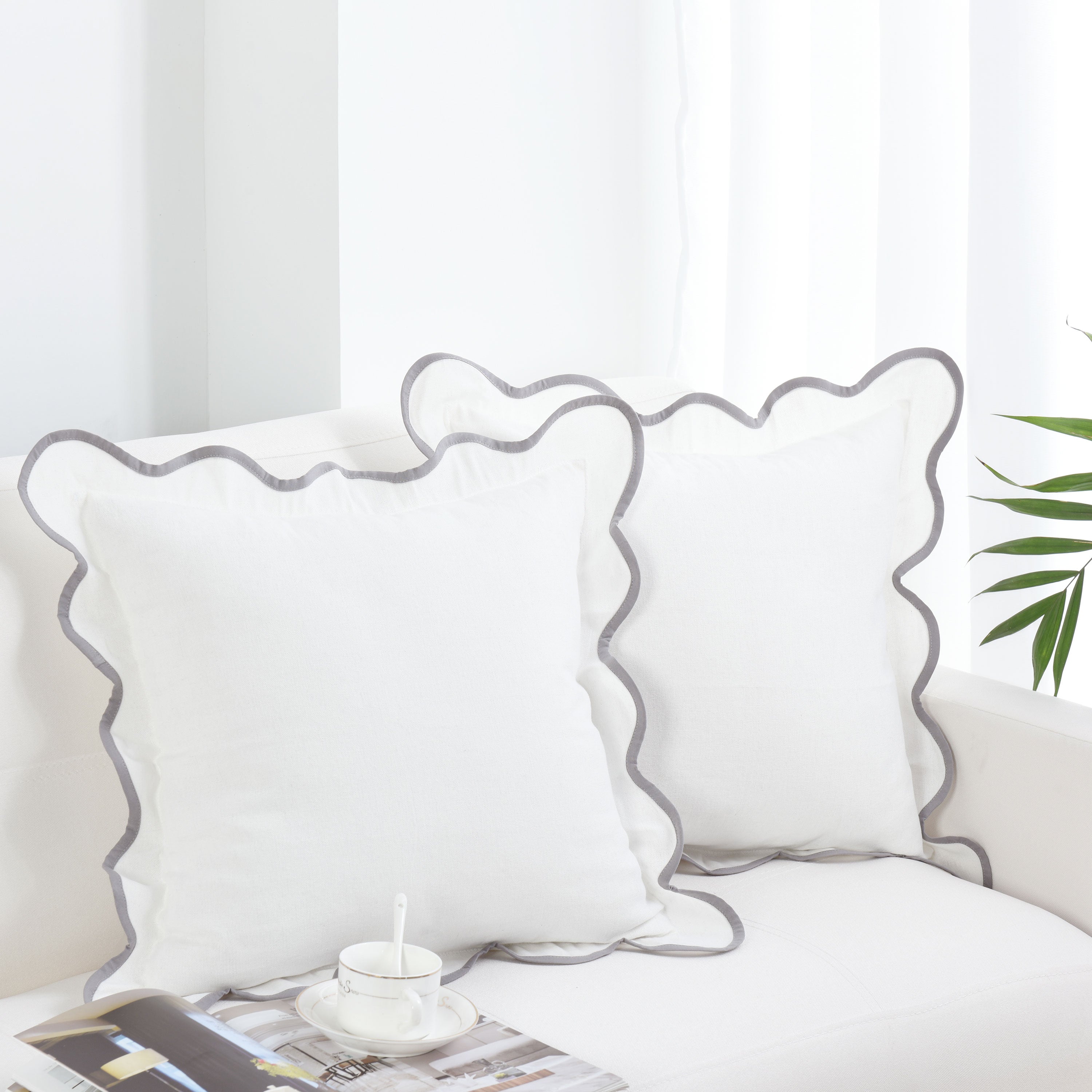 Closeout - Throw Pillow Covers with Scalloped Border, Set of 2, 18"x18", N60005
