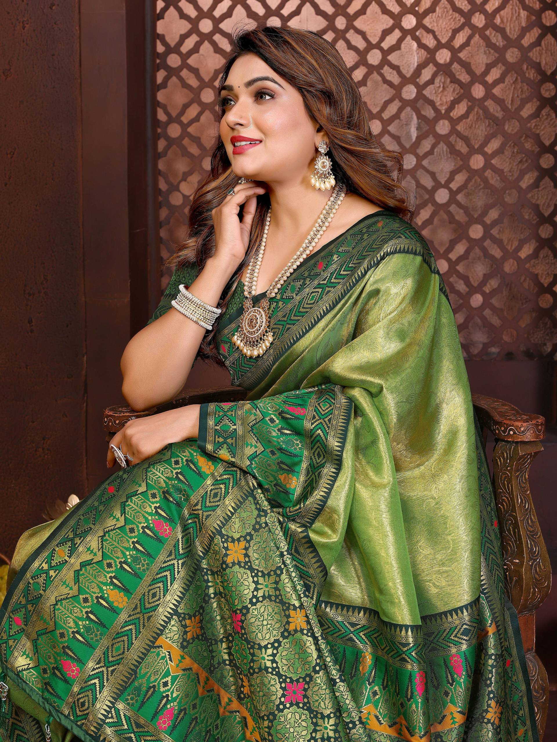 Aastha Fashion Pista Tissue Silk Weaving Saree