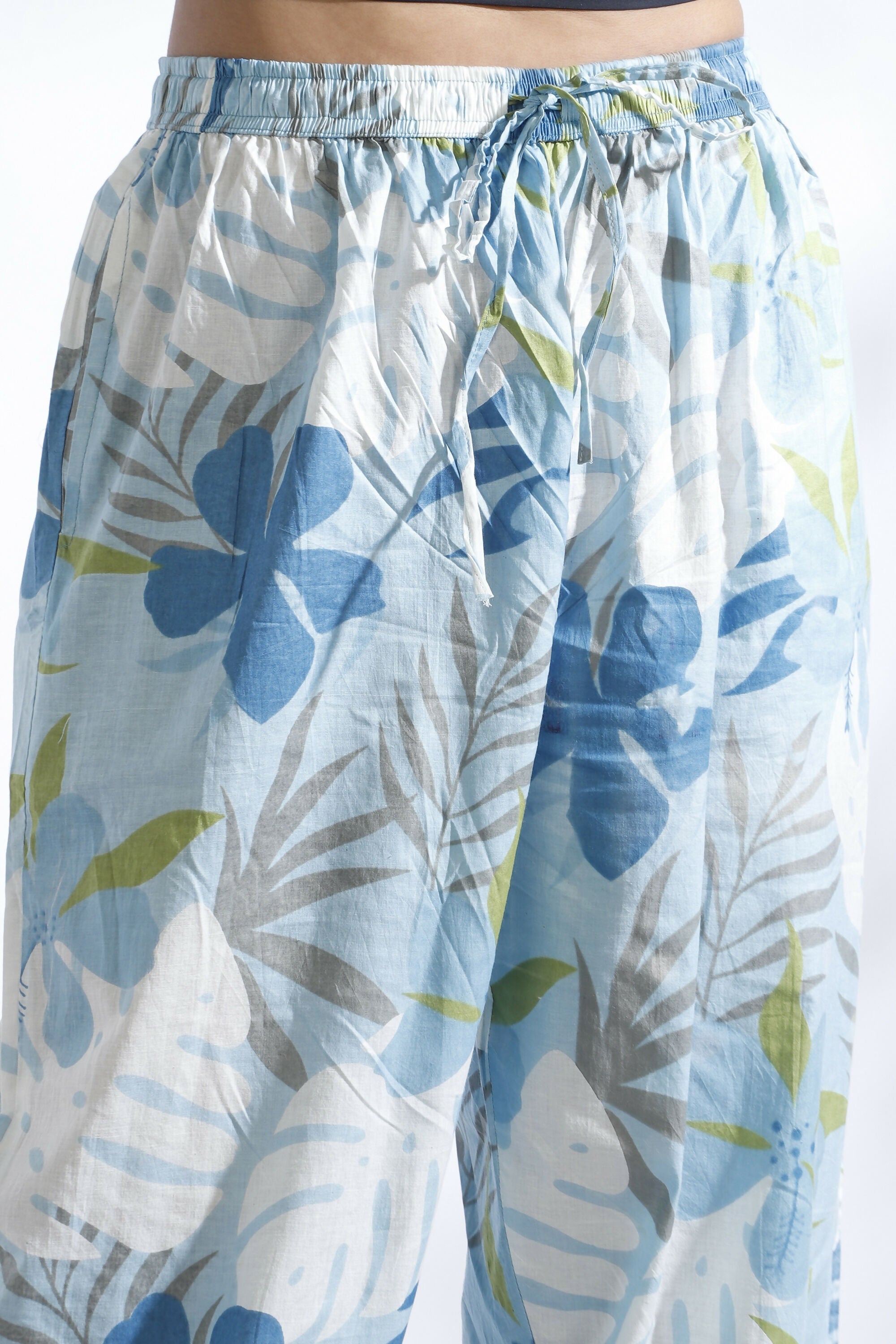 Breathables Blue Floral Print Cotton Long Kurta Co-Ord Set Cotton