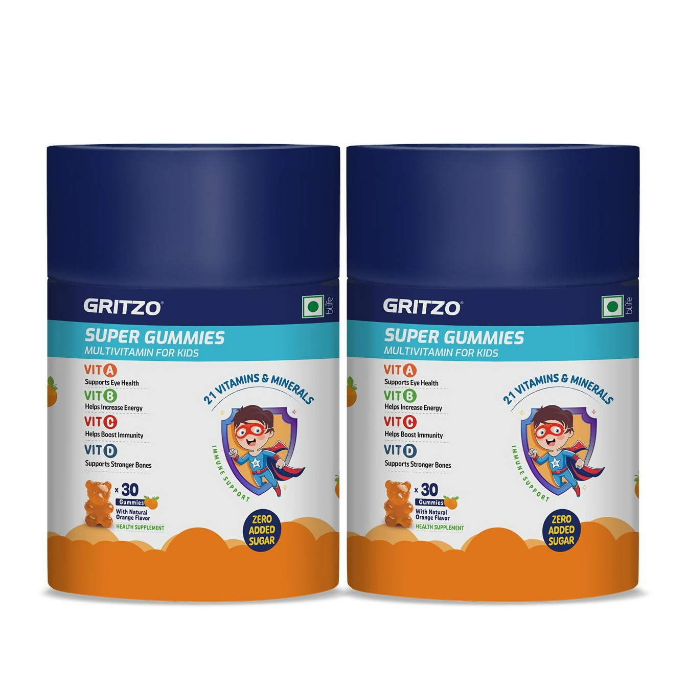 Gritzo Super Gummies, Multivitamin for Kids (Natural Orange Flavour)