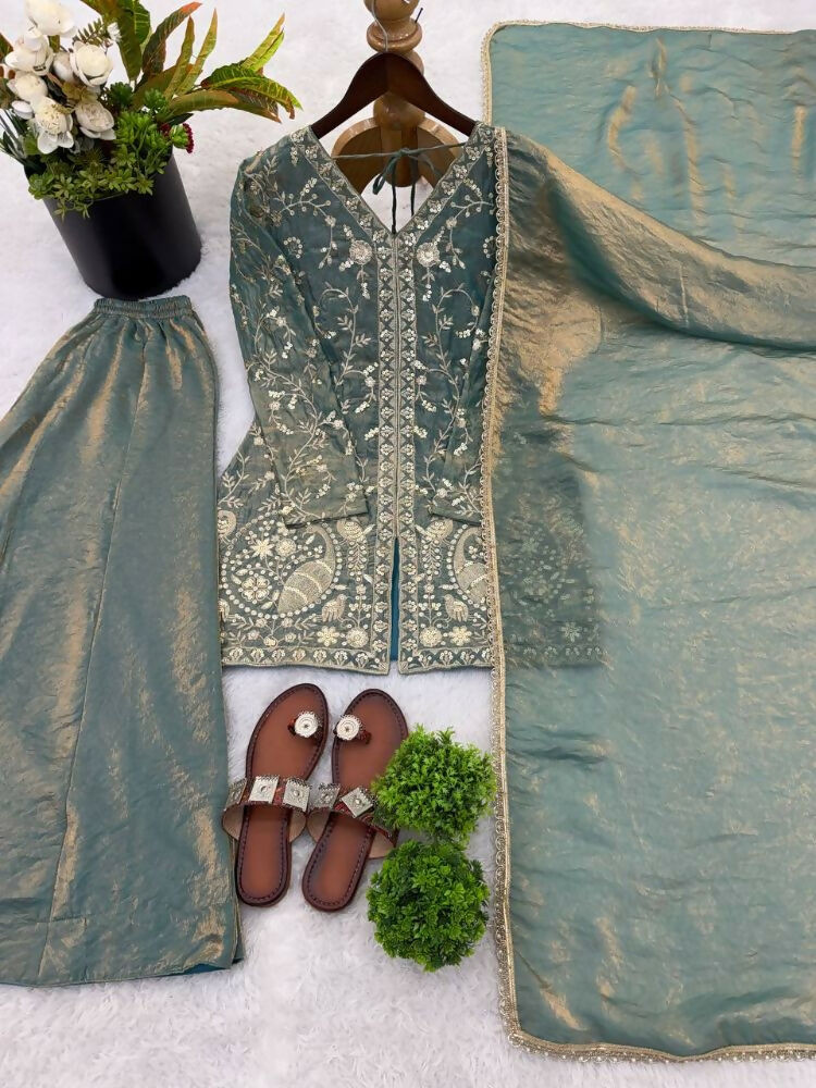 Teeya Creation Teal Color Fendy Silk Embroidery Work Wedding Wear Salwar Suit