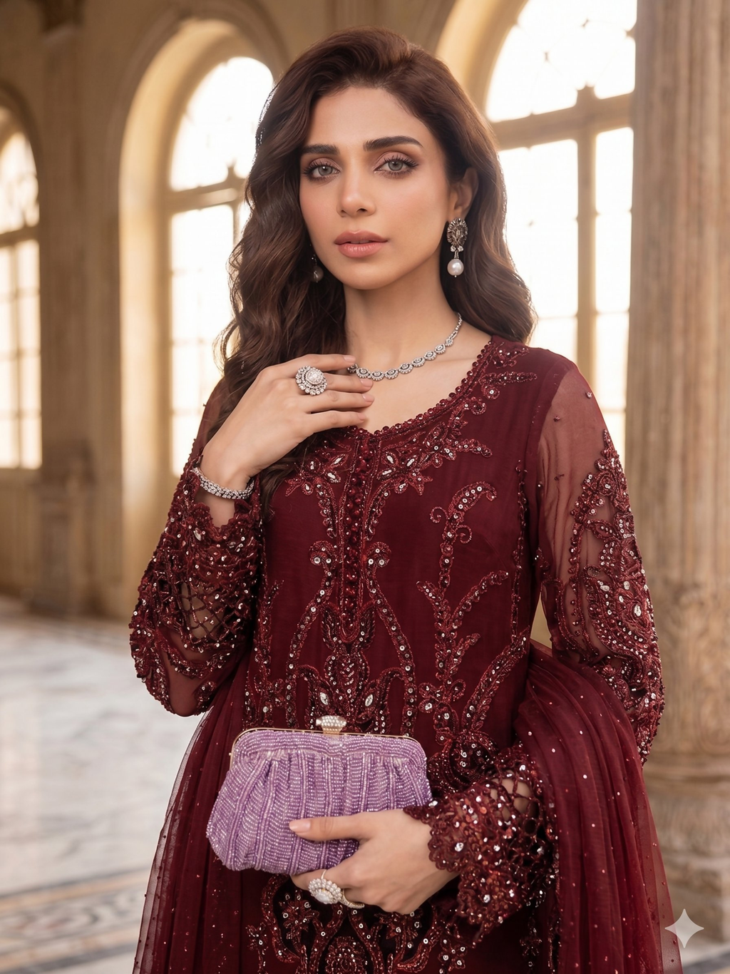 Teeya Creation Womens New Georgette Silk With Heavy Embroiedery With Sequence Work Maroon Kurta Set