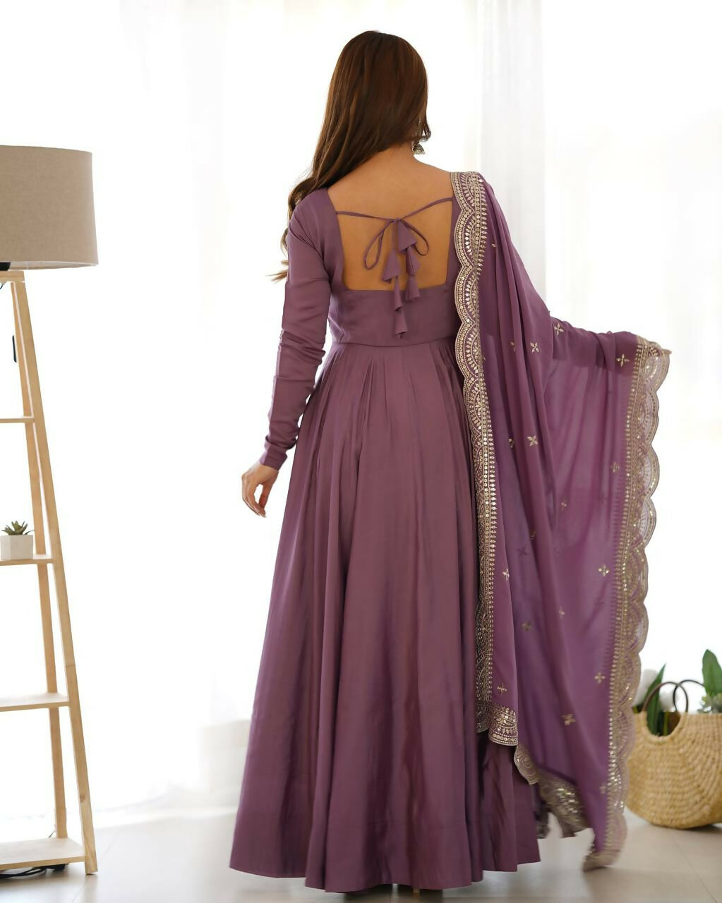 Lehenga Mart Designer Anarkali Suit With Kurta, Pant, Dupatta For Women-Mauve Pink
