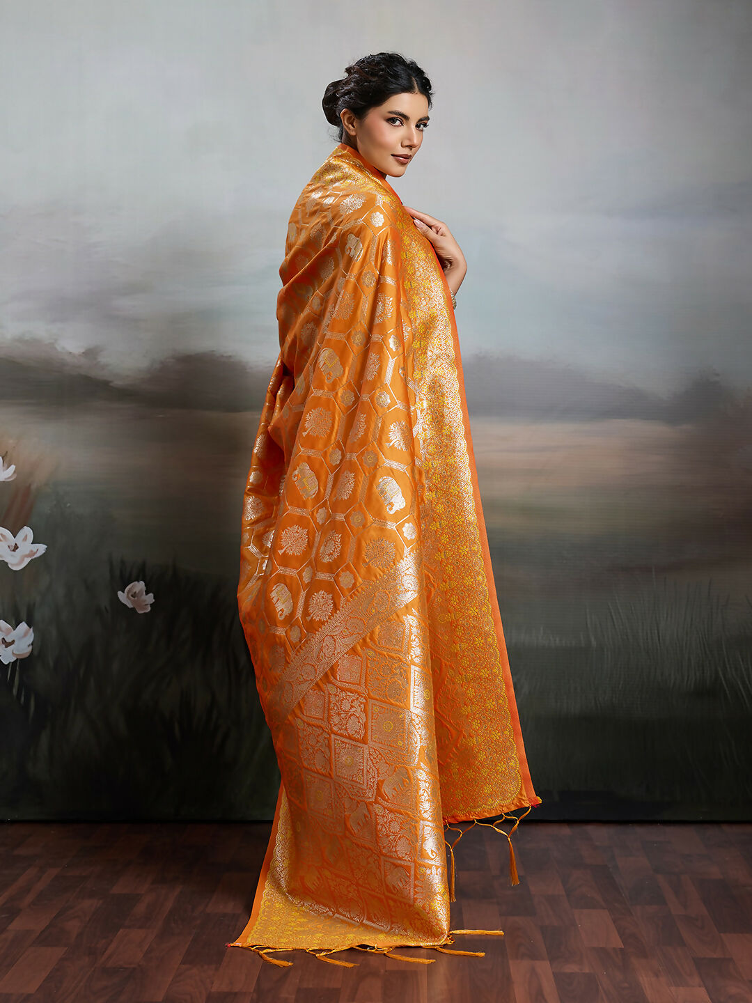 Shree Shyam Fashion Orange Silk Blend Saree