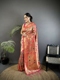 Joban Fashion Rani Pink Floral & Leaf Designs Soft Silk Paithani Saree