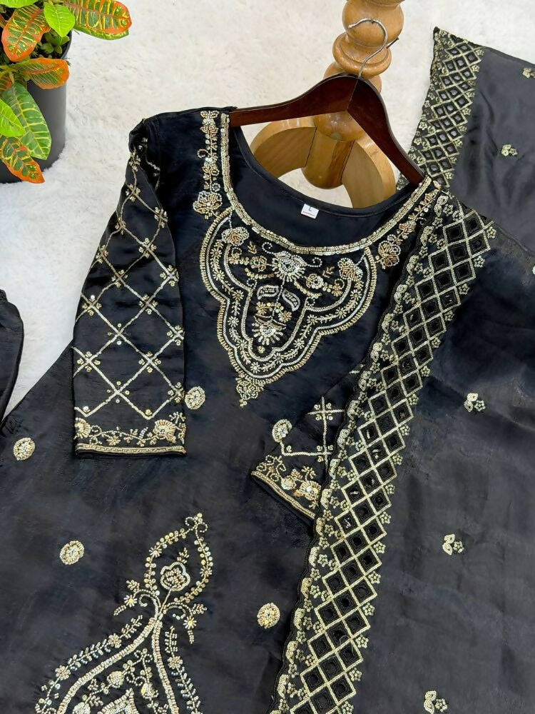 Teeya Creation Black Color Gimmychu Silk Embroidery Work Wedding Wear Salwar Suit