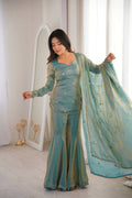 Teeya Creation New Womens Trendy Embroidery Sequence Work Teal Kurta Set