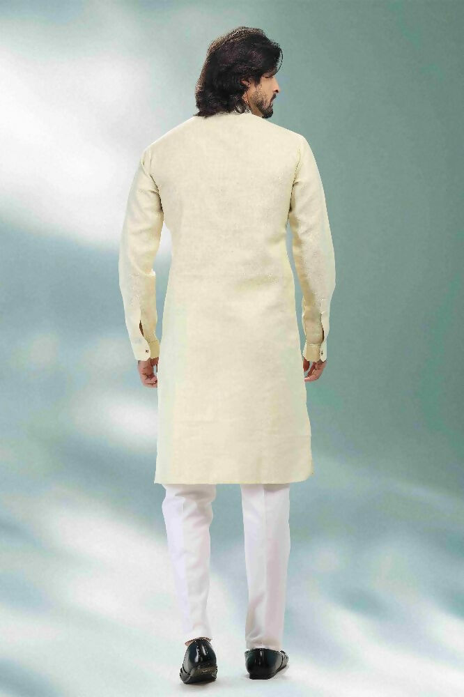 Raivat Ethnic Linen Cotton Pintux Work Kurta Pajama In Pista Green Colour
